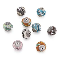 10pcs round handmade indonesia beads with rhinestones antique silver alloy cores for diy jewelry making necklace bracelets