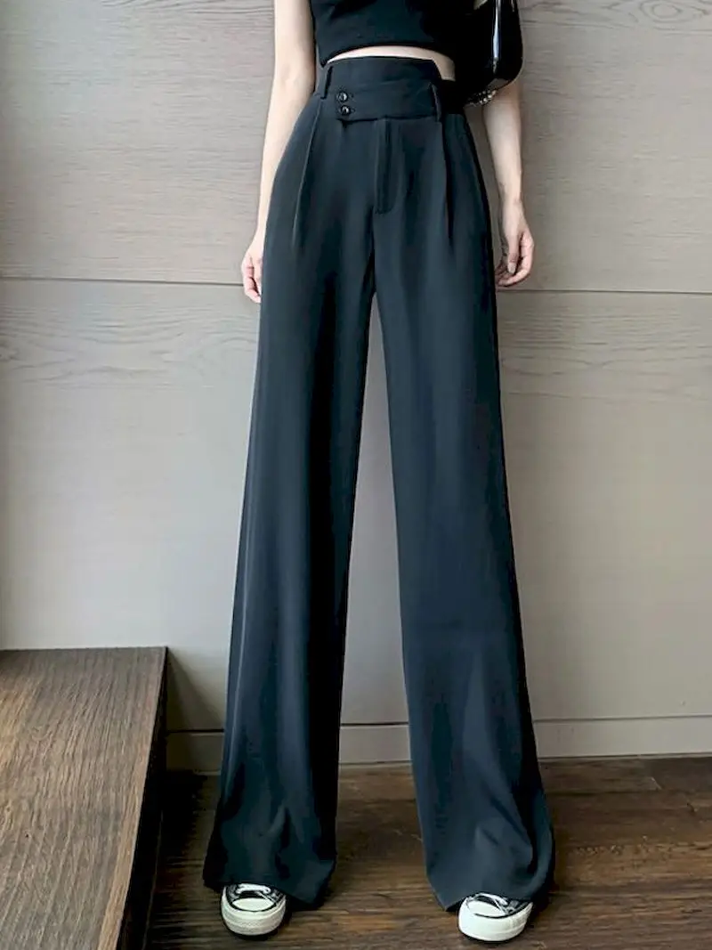 

2022s Pring Summer New Women Straight Suit Pants Solid Wide Leg Trousers Streetwear Chic Loose High Waist Pants Casual Harajuku
