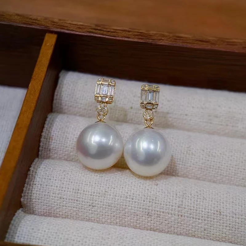 DIY Jewelry Accessories Au750g8k Gold Exquisite White Zircon Rock Sugar Pearl Earrings Ear Studs Emp Support