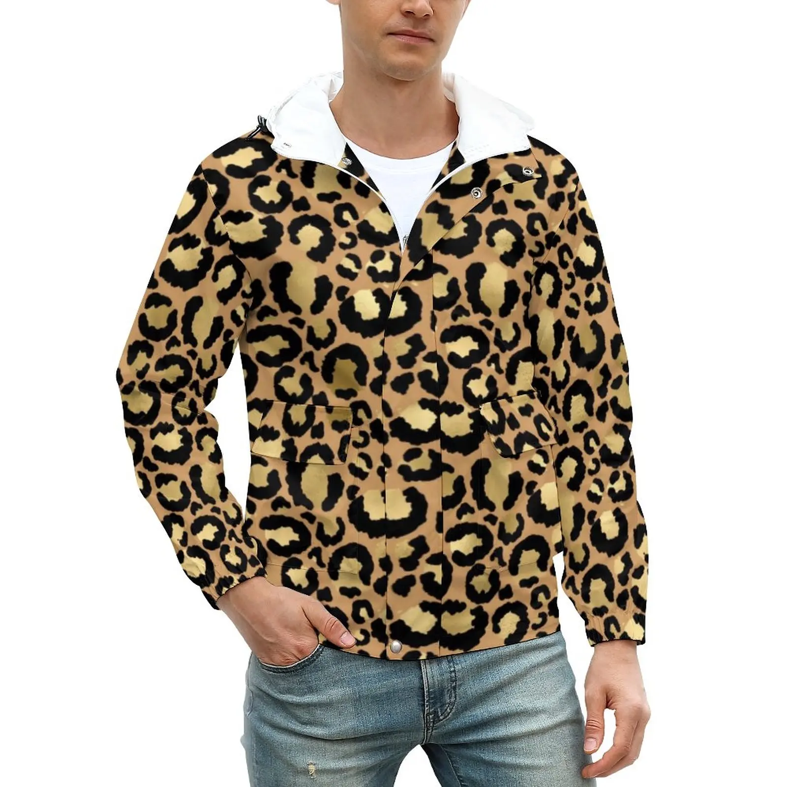 

Повседневные куртки с леопардовым принтом, ветровка на молнии с животным принтом, мужские пальто, Классическая зимняя уличная мода, цвет зо...