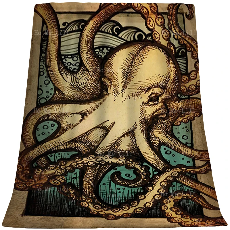 

Vintage Octopus Kraken Baphomet Animal Fantasy Goddess Mermaid Underwater World Soft Cozy Flannel Blanket