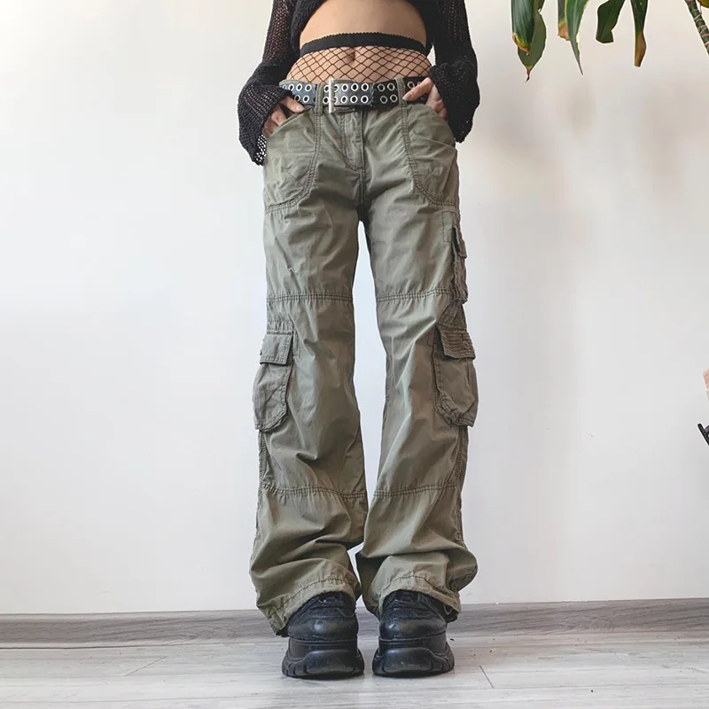 

Y2K Solid Cargo Parachute Pants Women Harajuku Korean Fashion Oversized Gray Wide Leg Trousers Female 90s Retro Hip Hop Pants