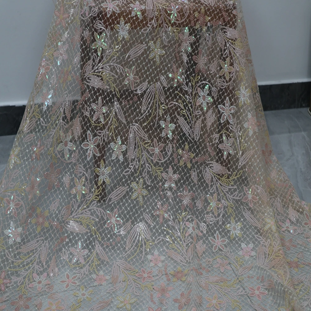 

2022 latest embroidery lace fabric wedding dress tulle lace fabric 5 yards nigerian lace fabric high quality lace african fabric
