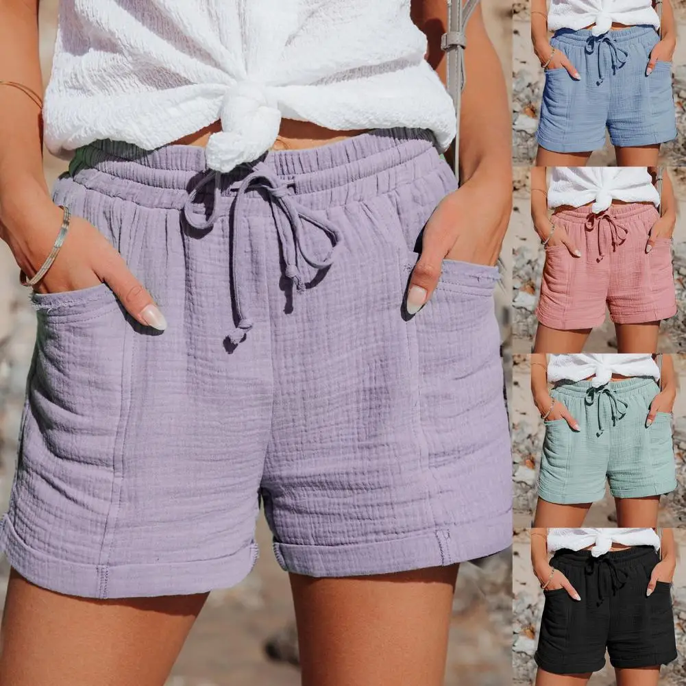 Short Pants Comfy Women Shorts Clothes Pockets  Fashion High Waist Drawstring Loose Shorts
