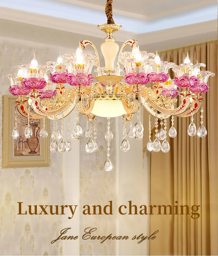 

European Crystal Chandelier Luxury Atmosphere Flower Candle Villa French Lighting Pastoral Living Dining Bed Room Pendant Lights
