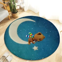 cartoon bear printed round rugs living room floor mat flannel anti slip yoga children game crawl carpet home decor