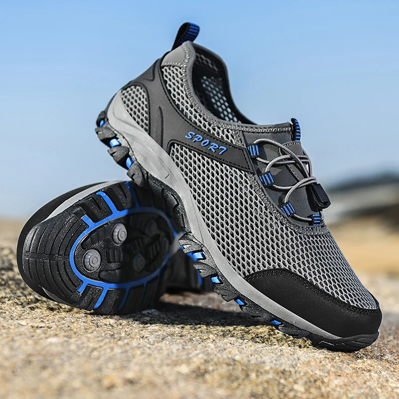 

2021 Summer Mesh Breathble Hiking Shoes Men Outdoor Travel Sneakers Anti-skid Wear Resistant Athletics Mountain Climbing Shoes
