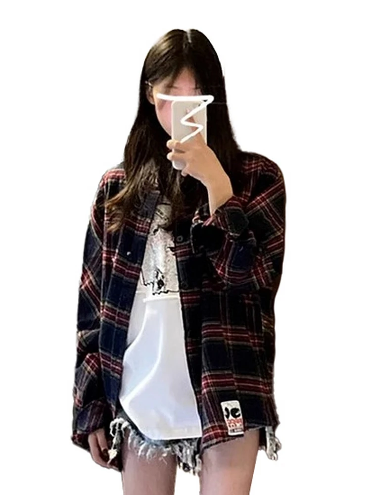 KF Zhenvis Женская одежда Клетчатые рубашки 2023 Весна Новая британская модная рубашка