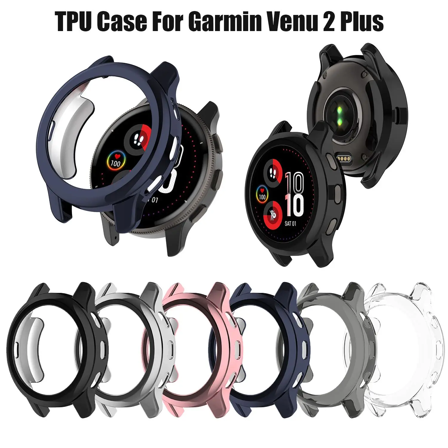 

For Garmin Venu 2 Plus Case Full Coverage Protection Shell For Garmin Venu2 Plus Screen Protector Plating TPU Protective Cover