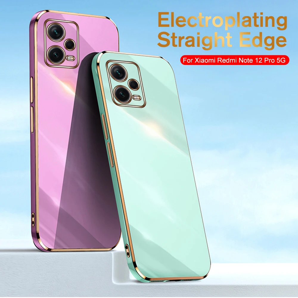 Мягкий чехол с гальваническим покрытием и прямым краем для Xiaomi Redmi Note 12 Pro, Противоударная невидимая подушка безопасности