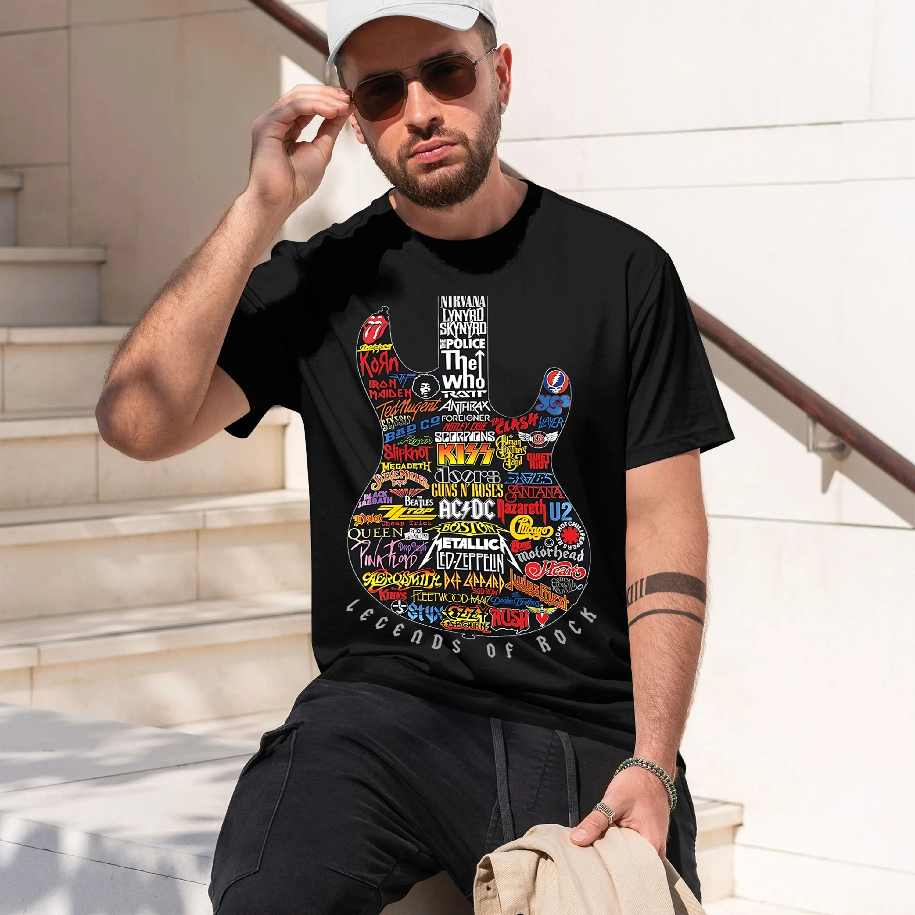 Фото Футболка Legends Of Rock Graph Tee D Tees 2026, новая модель, мужская футболка с коротким рукавом и круглым вырезом, классическая повседневная модель, несколько цветов и размеров. №1