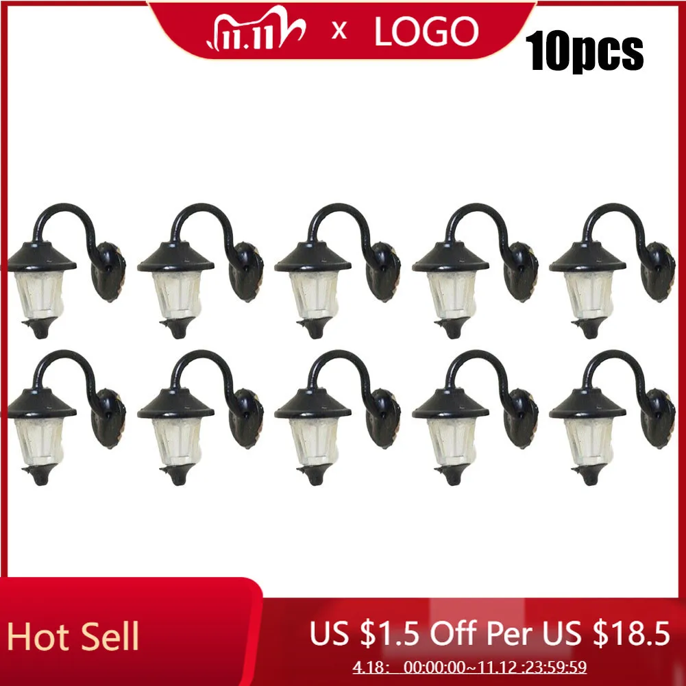 

10PCS Complete Lamps Wall Lamps LED Street Lamps 1-Lamp For H0 Houses Building Set Steel Column Model Lampposts