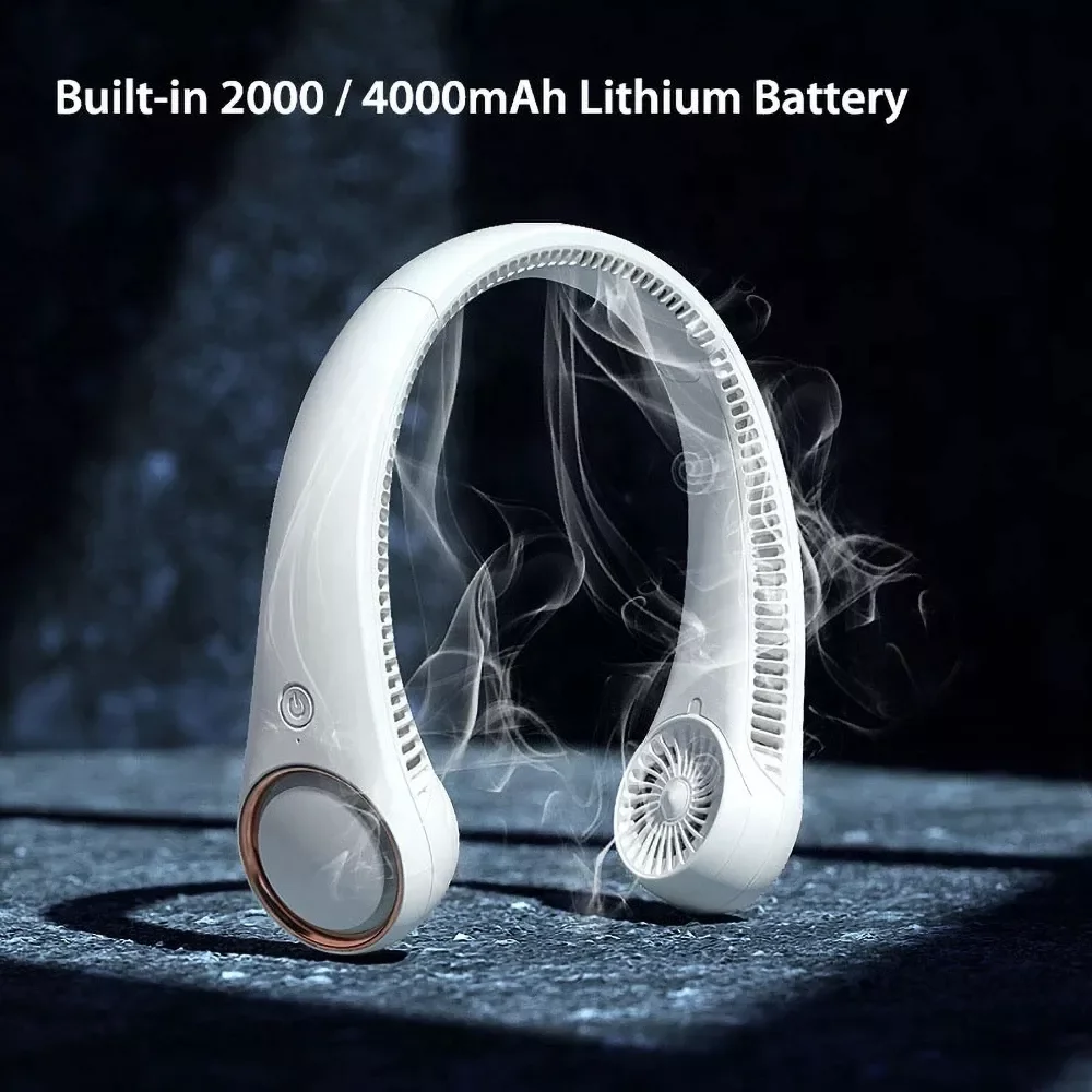 

Бесшумные шейные вентиляторы, портативный мини-веер без листьев для спорта на открытом воздухе, USB Перезаряжаемый вентилятор, трехскоростн...