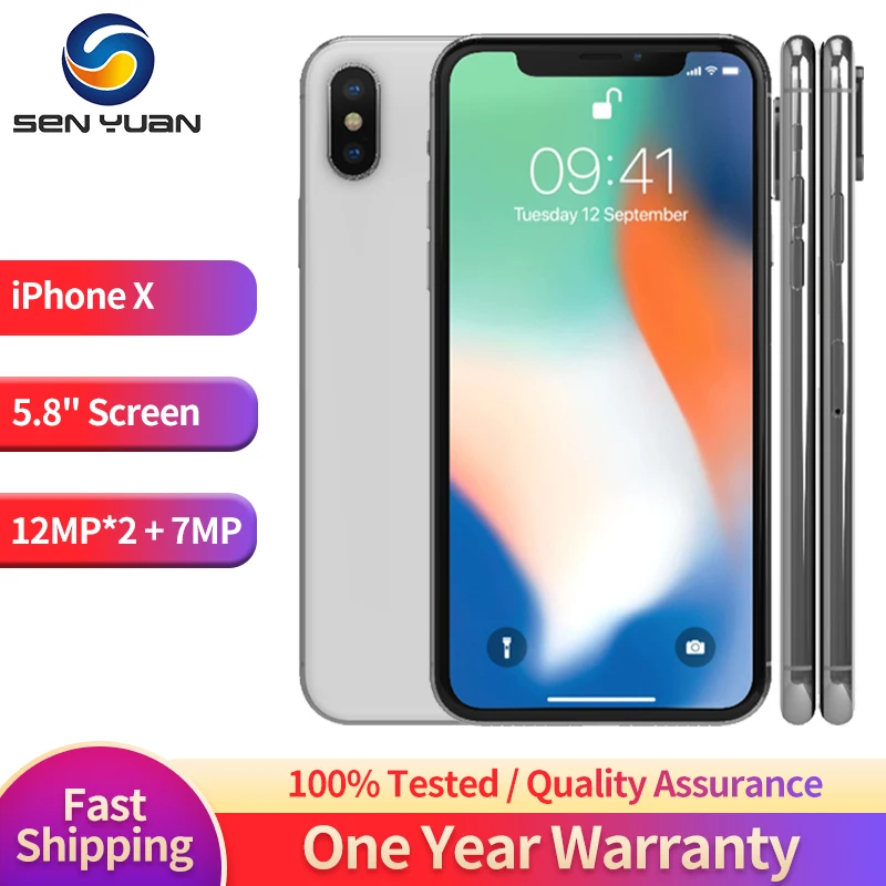 

Original iPhone X CellPhone Unlocked 3GB RAM 64GB/256GB ROM 5.8" 4G LTE 12MP 2 Rear Camera Hexa Core FACE ID Apple Mobile Phone