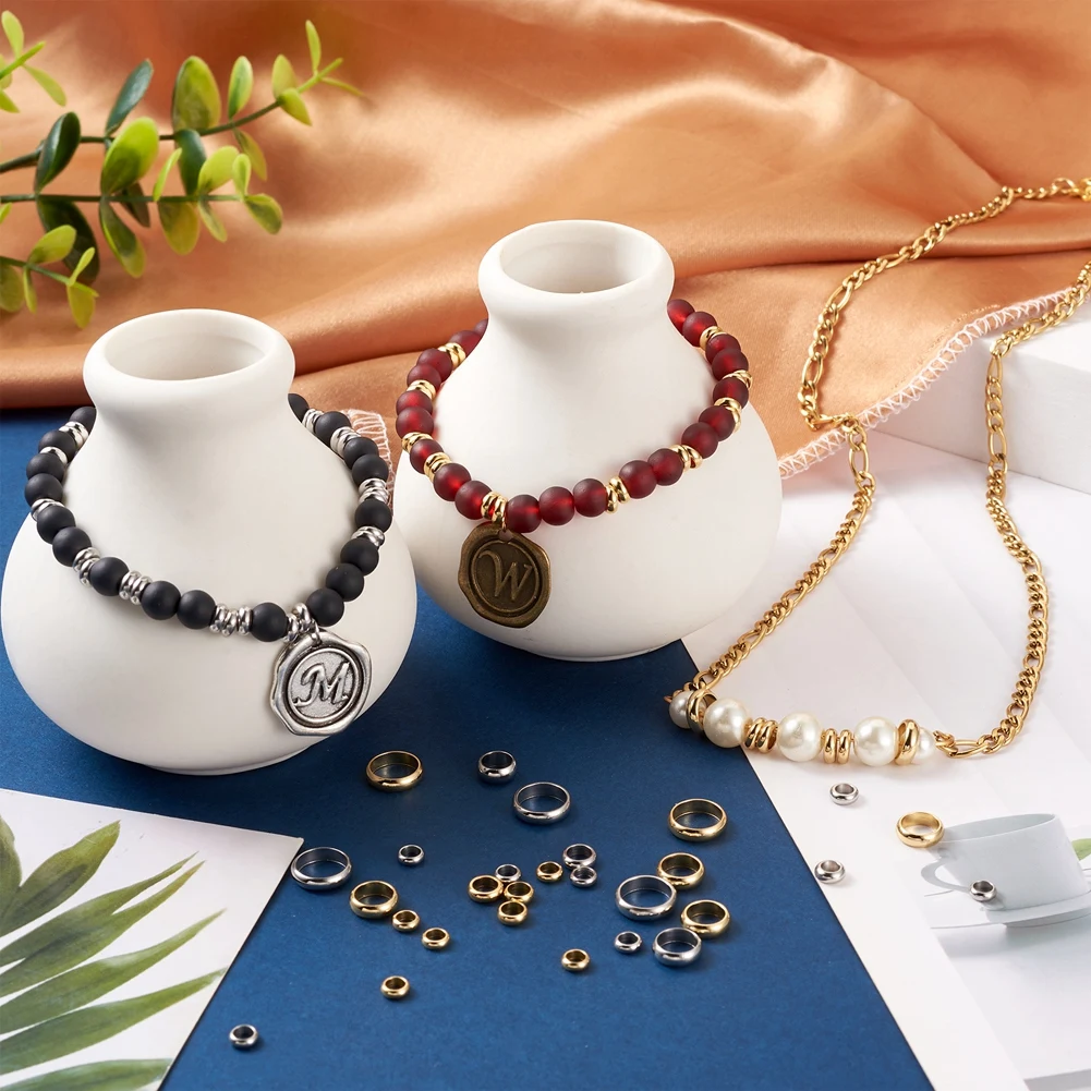 300pcs/box 201 Stainless Steel Spacer Beads Round Ring Loose Beads For Women Jewelry Making Bracelet Necklace DIY Accessories