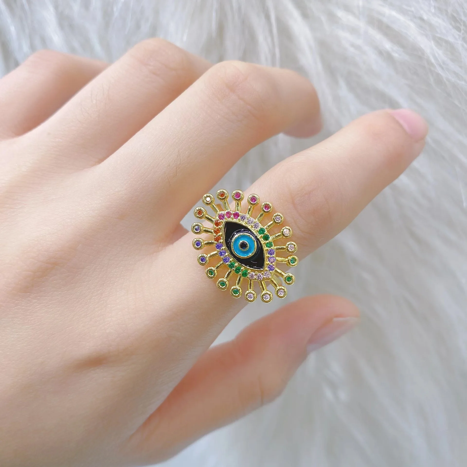 

Luxurious Delicate Colorful Jewelry 18K Gold Drip Oil Demon Eye Ring Dating Ring for Couple Promise Rings for Woman Luxury Women