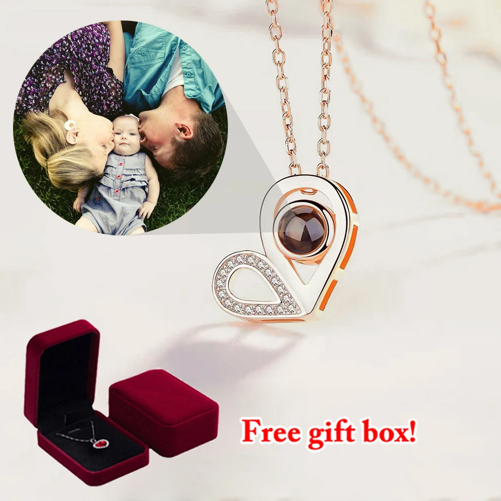 S925 Love Heart Projection Necklace Custom Photo Jewelry With Gifts Box 2023 Trendy Luxury Zircon Accessories Valentine Present