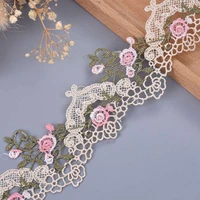 flower polyester lace ribbon lace fabric 1yard 6cm wide trim craft pink green lace floral embroidered applique decorated