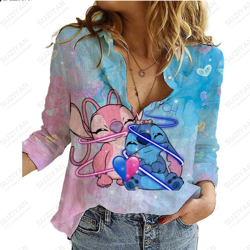 

2023 New Spring and Autumn Long Sleeve Button Up Shirt Coat 3D Printed Loose and Comfortable Harajuku Fit Large Disney Mickey