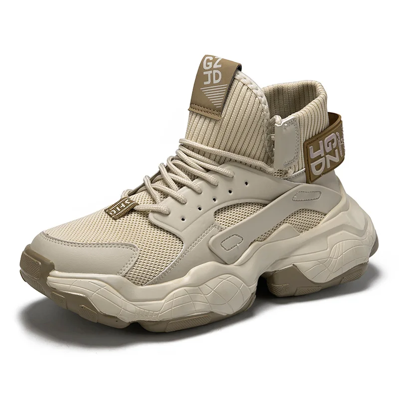 New Men's Shoes Spring And Thick-soled Mid-top Chunky Sneakers Casual Trend Rubber Elastic Comfortable Lightweight Sports Shoes