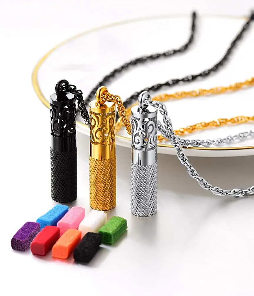 PROSTEEL Stainless Steel Perfume Locket Pendant Necklace Gold/Black Plated Essential Oil Bottle Diffuser for Women Men Gift