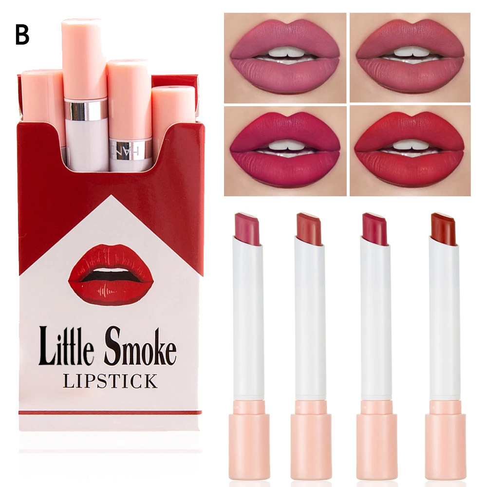 

4 Colors Creative Cigarette Lipstick Set Matte Long Lasting Waterproof Matt Lip Stick Tube Nude Red Lips Makeup