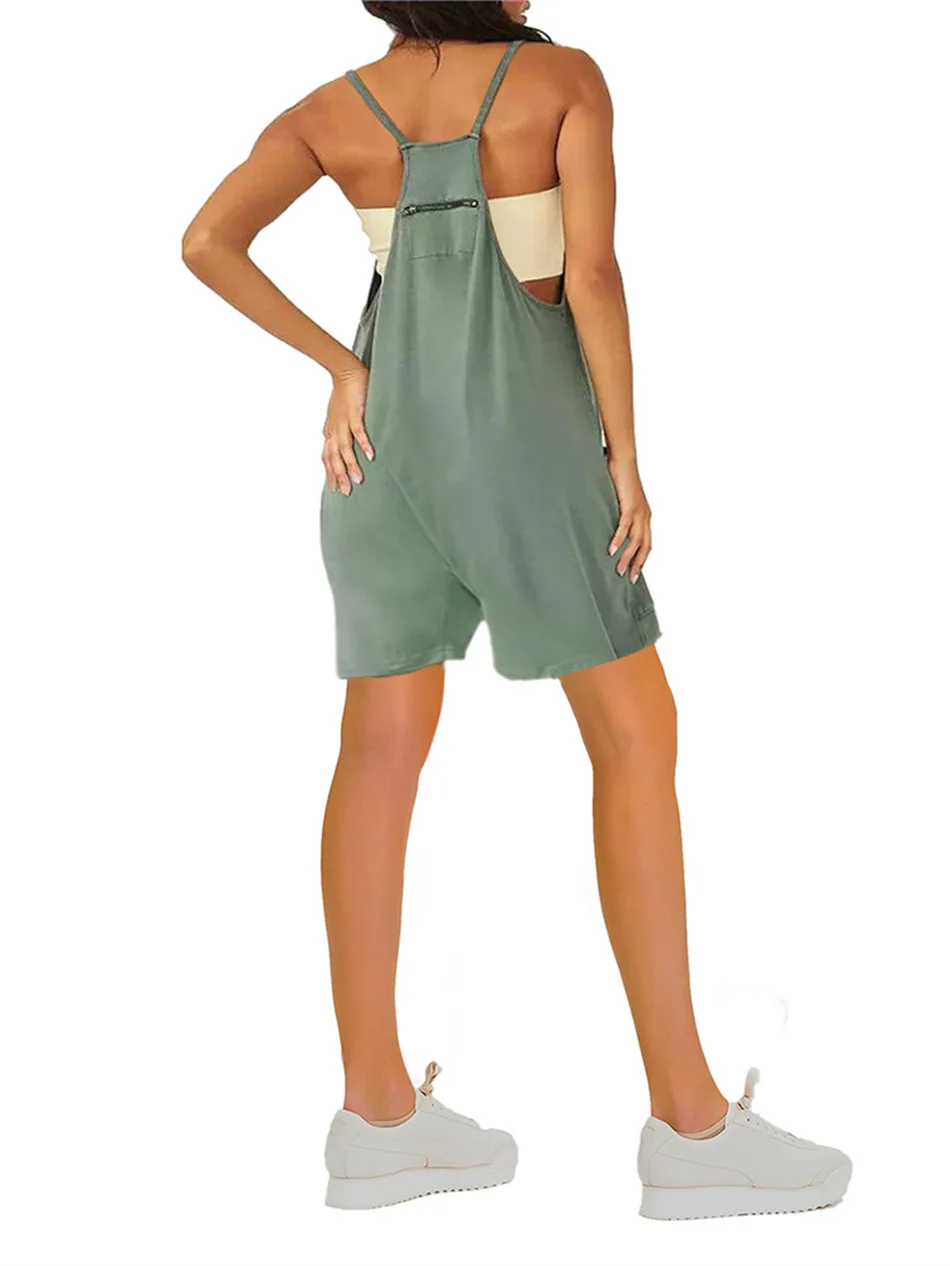 2023 Women Jumpsuit Solid with Pocket Sling Casual Sleeveless Jumpsuit Loose Strap PantsStreetwear
