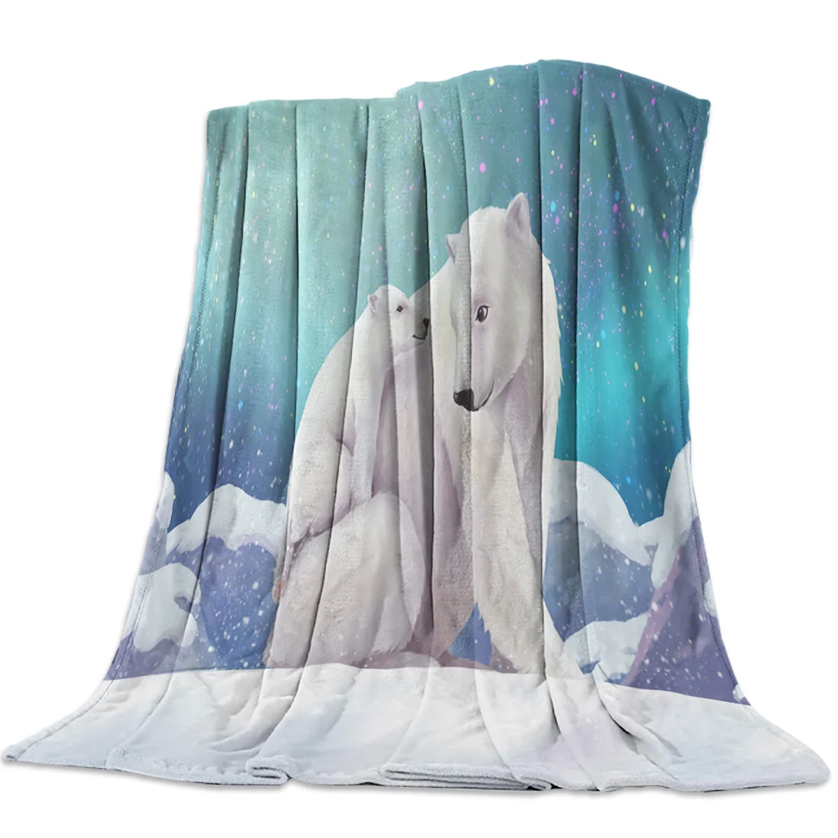 

Moon Polar Bear Waves Flannel Blanket for Portable Soft Fleece Throw Funny Plush Bedspreads Bed Sofa