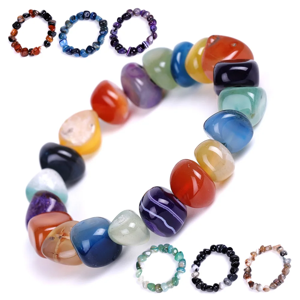 

Natural Agate Crystal Stone Strand Bracelet Irregular Quartz Rainbow Bracelet For Men Women Yoga Wristband Gift