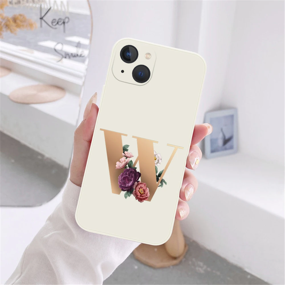 Фото Модный силиконовый чехол для телефона с инициальными буквами для iPhone 12 13 ProMax 12 13 Мини Ретро Золотой цветок античный белый чехол-накладка №3
