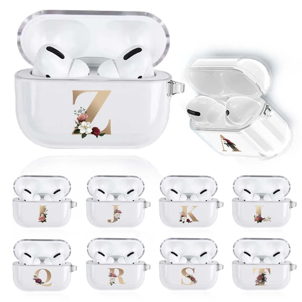 

Soft Silicone Cases For Apple Airpods 3 Wireless Earphone Cover For AirPods3 Cute Floral Gold Initial Alphabet Charging Box Bags