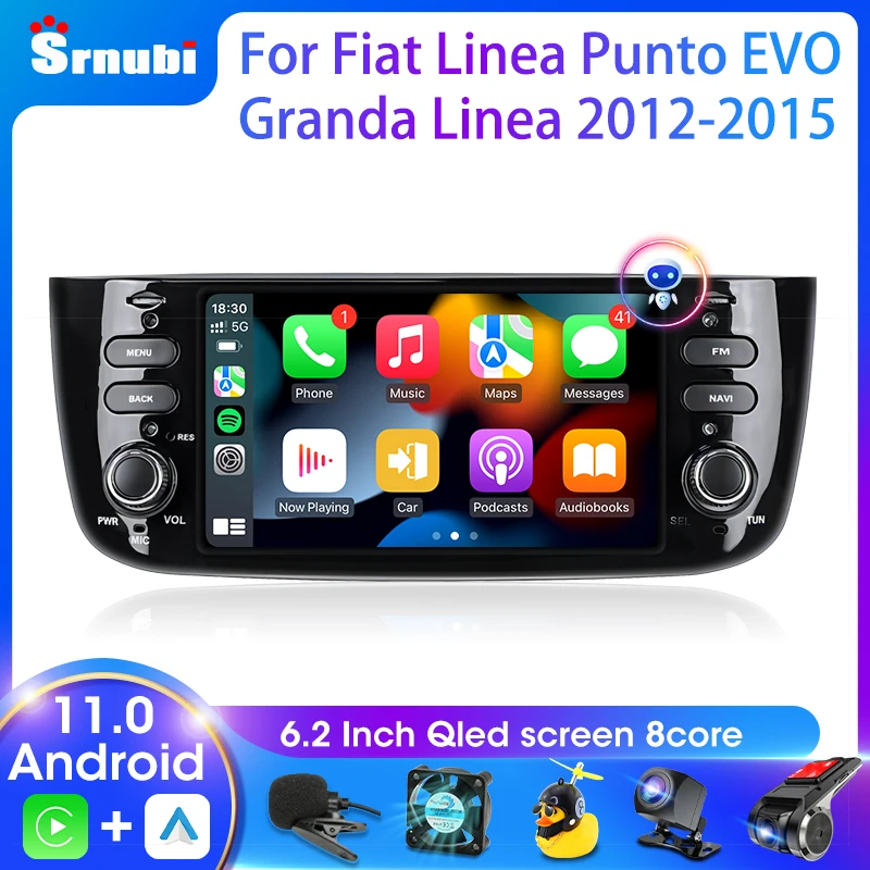 

Srnubi 2 Din Android 11 Car Radio Player for Fiat/Linea/Punto Evo 2012 - 2015 Multimedia GPS Navigation Carplay 6.2" Auto Radio