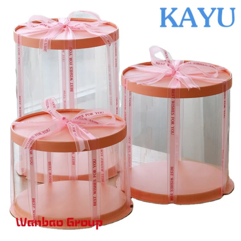 Wholesale pink cake box tall White Clear Round Cake packaging for Wedding Birthday Party gift cake Box