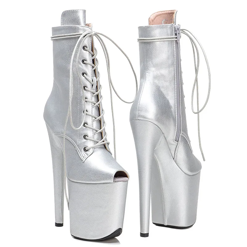 Leecabe 20CM/8Inch  lady ankle boots open toe   Lace Up Pole Dance High Heels platform  Pole Dance boot