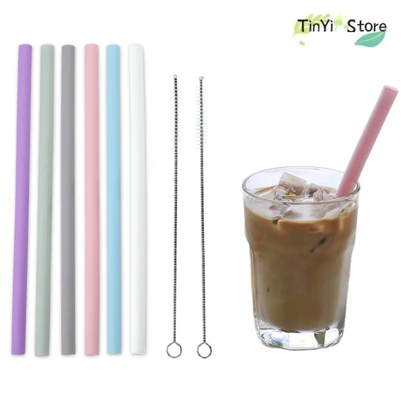 

6 Pcs Reusable Silicone Straws Straight Bent Drinking Straw With Cleaning Brush Set Party Kitchen Accessory Bar Acce Food Grade