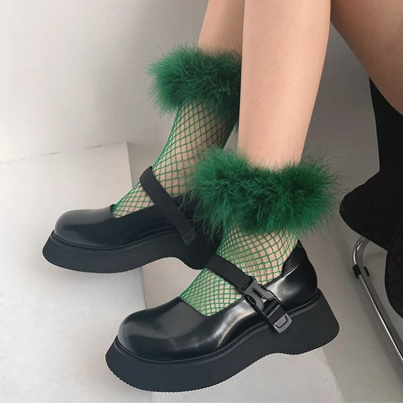 Hot Girl Y2k Sock Women Summer Sexy Fishnet Stockings 90s Aesthetic  Middle  Tube Hairy Hosiery Harajuku White Nylon Happy Socks