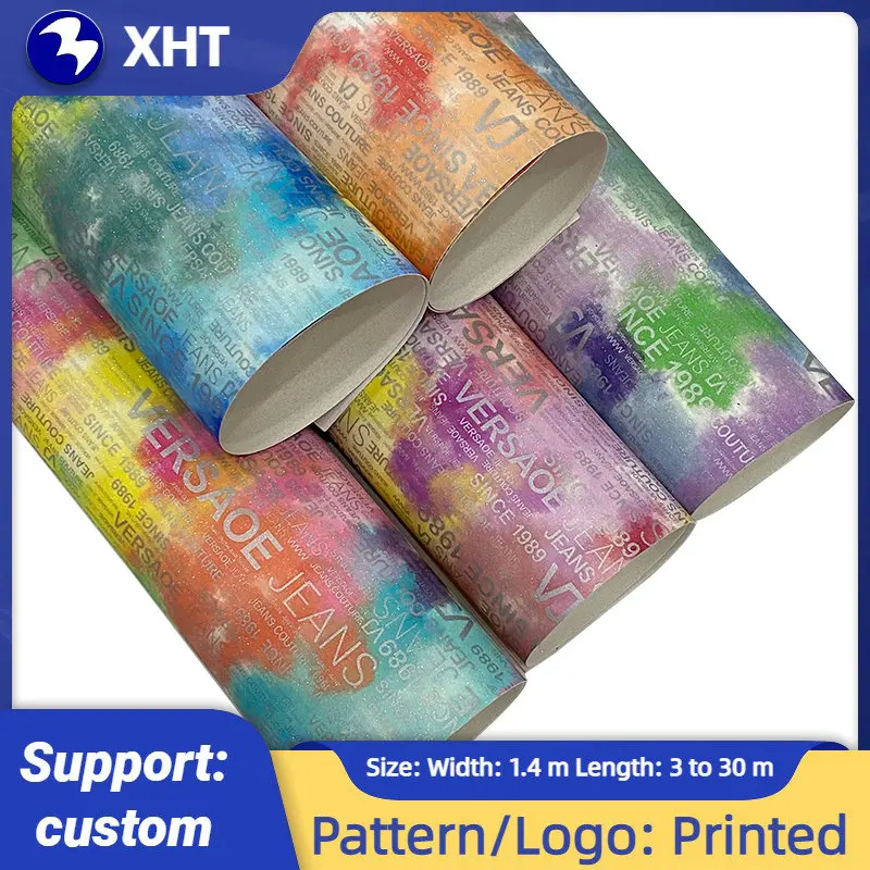 

30x135cm Letter Printed Cloud Iridescent Color Changing Matte Frosted PU Artificial Leather Fabric for Making Shoe/Bag/Hair Bow