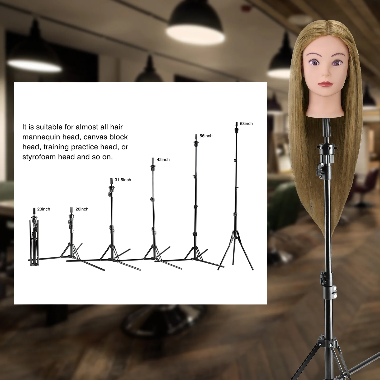 Adjustable Wig Stand Training Head Tripod 20-63 Inch Long Tripod Stand Mannequin Head Tripod Hairdressing Hair Tools Accessories