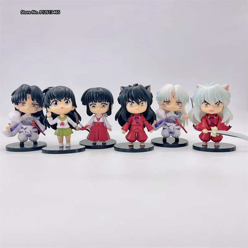 

6pcs Inuyasha Made Q Version Sesshomaru Kagome Maitreya Model Decoration Pieces Egg Twister Action Figure Toy Bag