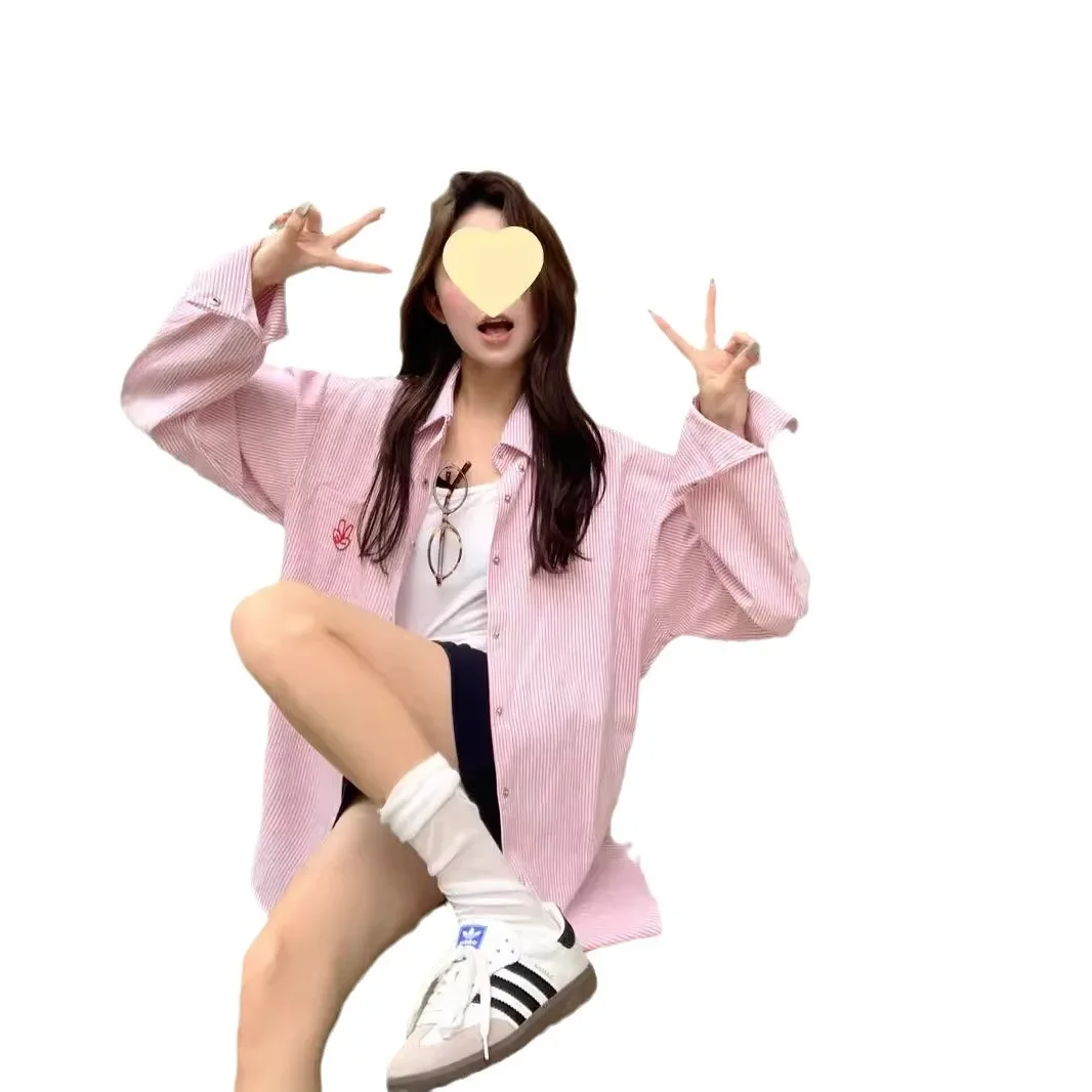 Корейский стиль Ранняя осень рубашка с длинными рукавами вышивкой женский