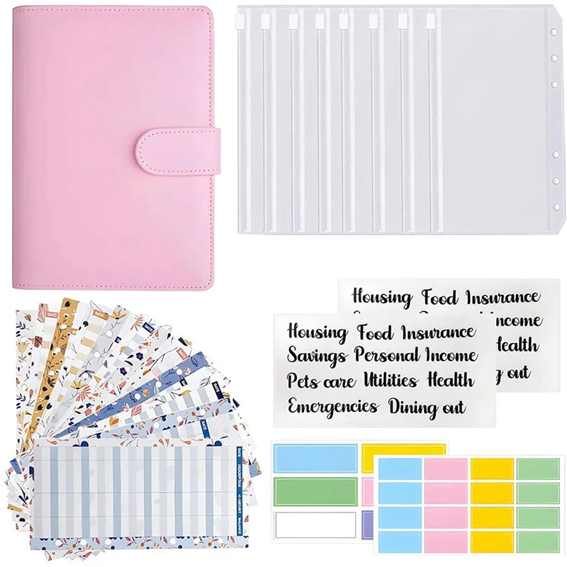 

PPYY-Budget Binder With Cash Envelopes For Budgeting,A6 Saving Binder Pocket,Expense Budget Sheets,For Cash Envelope System