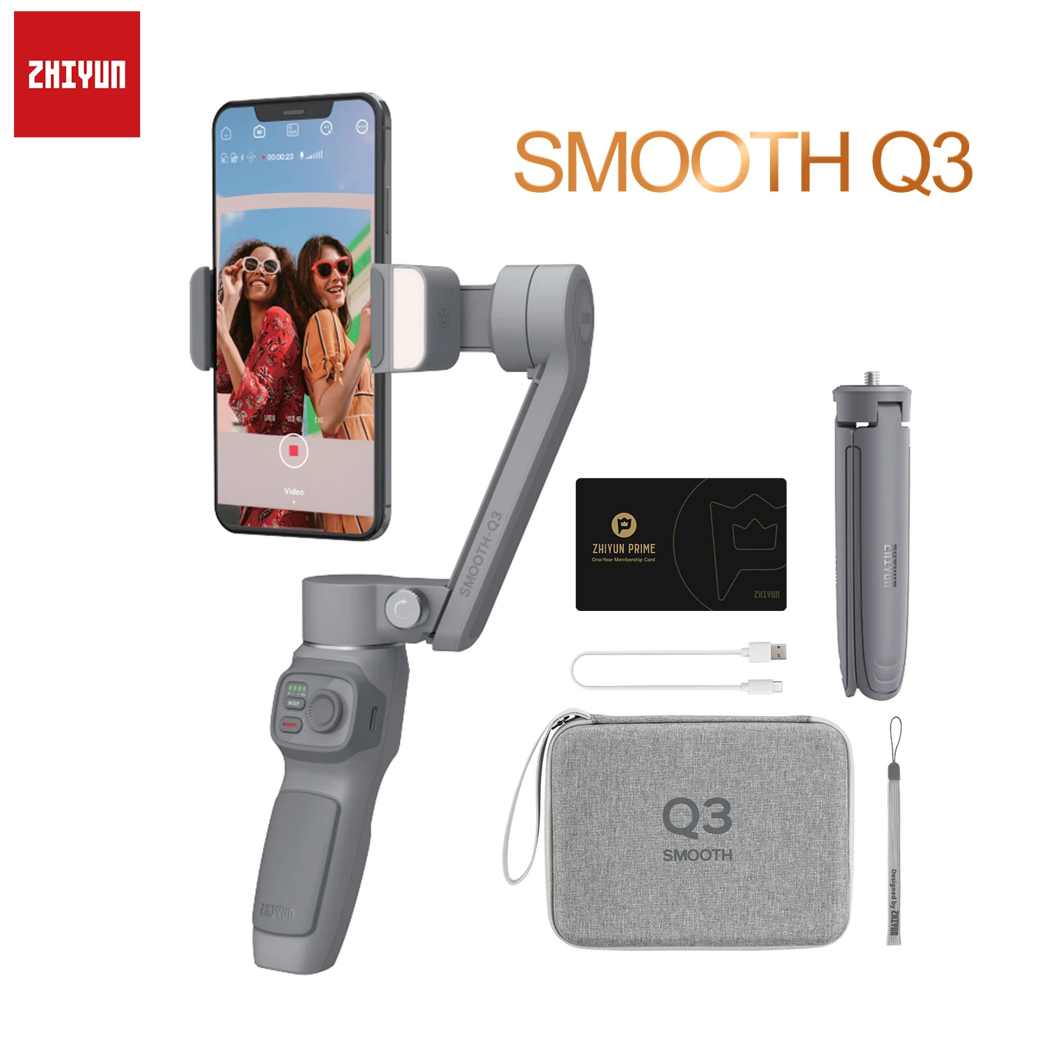 3-осевой шарнирный стабилизатор ZHIYUN SMOOTH Q3, складная селфи-Палка с заполсветильник и управлением через приложение для сотового телефона, смартфона, мобильного телефона
