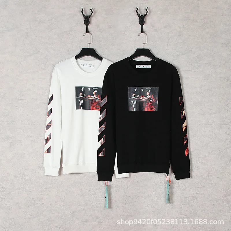

OFF WHITE high quality fashion hoodie 1:1 fall and winter new Caravaggio oil painting arrow round neck pullover sweater