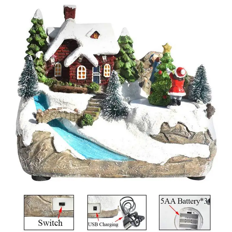 

Exquisite Christmas Cabin Classic Luminous Christmas House Village Ornament Santa Claus Xmas Tree Resin Crafts Ornaments