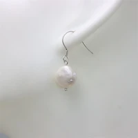 zfsilver real 925 silver trendy for women female white round baroque freshwater pearl dangle hook earrings gifts party korean