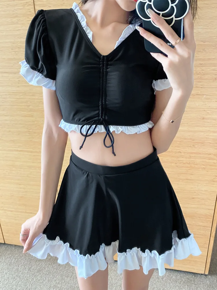 

Lovely Ruffled Swimsuit Women Push Up Women Beachwear Bathing Suit Skirt Two Pieces Swimwear Tankini Set Girls Summer Beach Wear