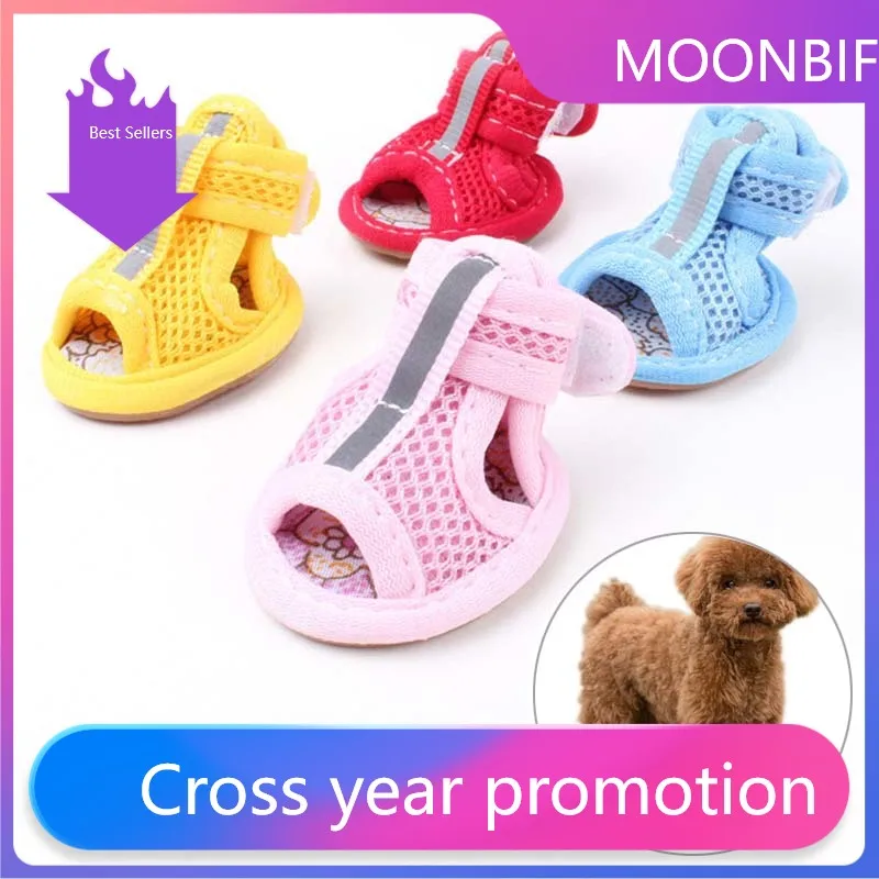 

4pcs Colors Cute Pet Shoes ShoeHot Sale Casual Anti-Slip Small Dog Shoes Spring Summer Breathable Soft Mesh Sandals Candy