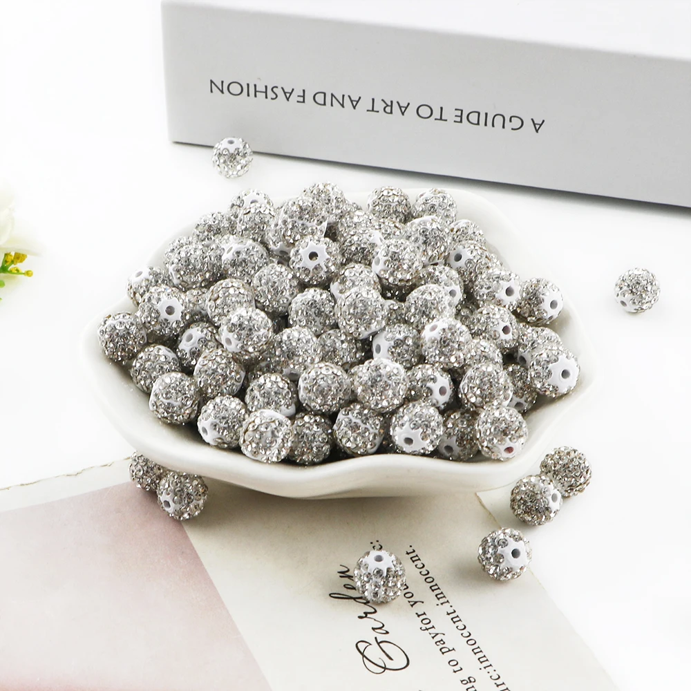 10 мм белые глиняные круглые бусины со стразами для изготовления ювелирных