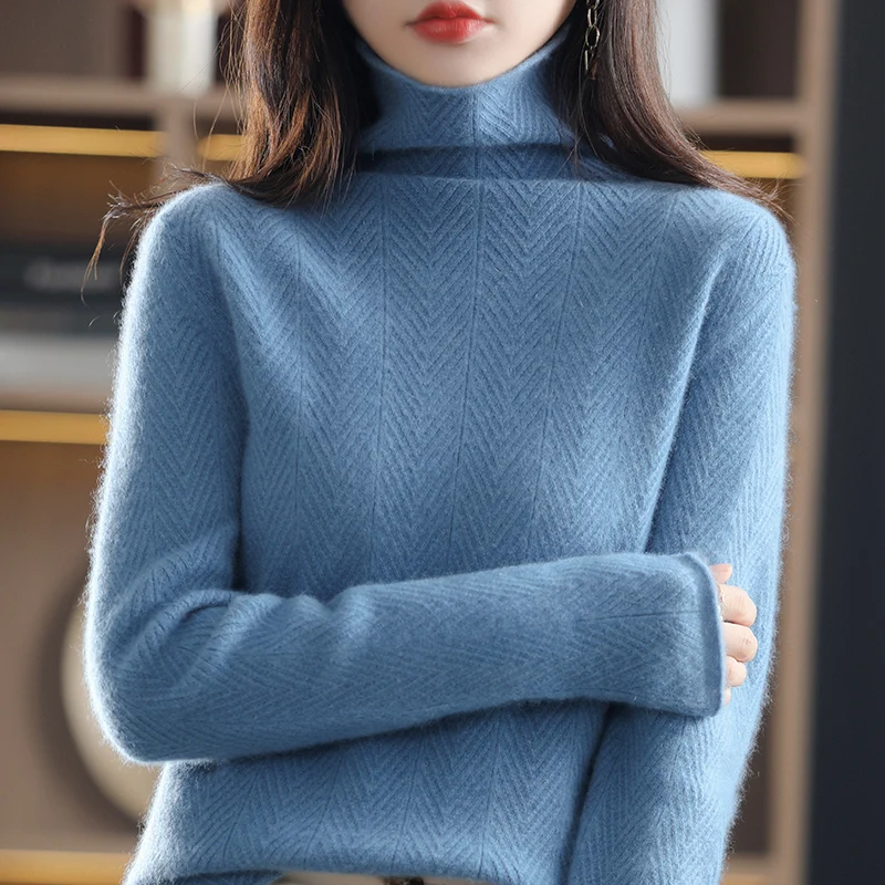 

Autumn Winter Woman's Sweaters Long Sleeve Turtleneck Casual Coat Jumper Blouse Female Pullover 100% Wool Knitted Tops Swea
