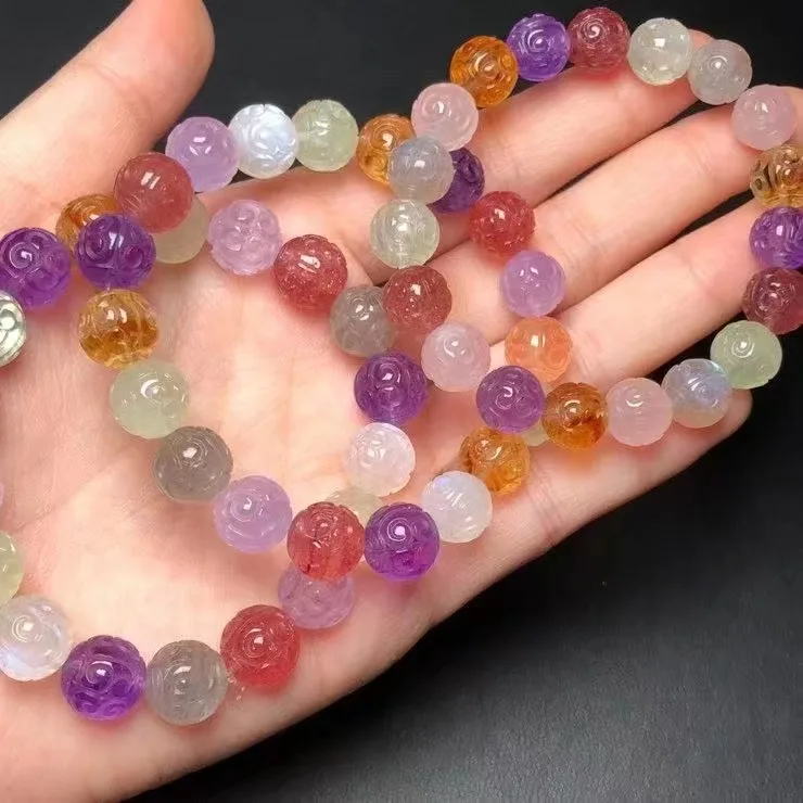 

Customzied Cost Creative Natural Mixed Gemstone Crystal Healing Faceted Ripple Bead Bracelet Special Jewlery Gift For Friends